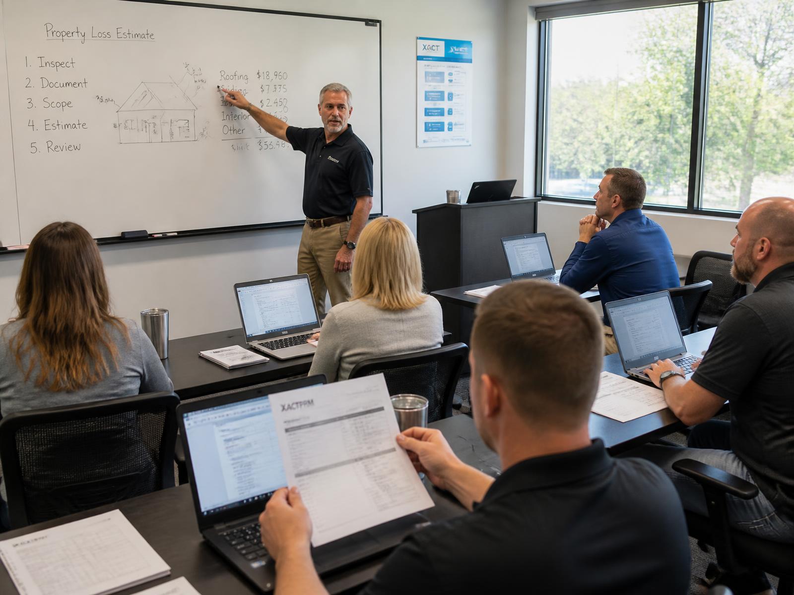 Instructor leading a professional claims training session with seated attendees